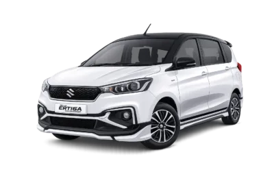 Suzuki All New Ertiga Hybrid putih dari Rose Tour & Rent Car untuk layanan sewa mobil dengan supir di Bandung.